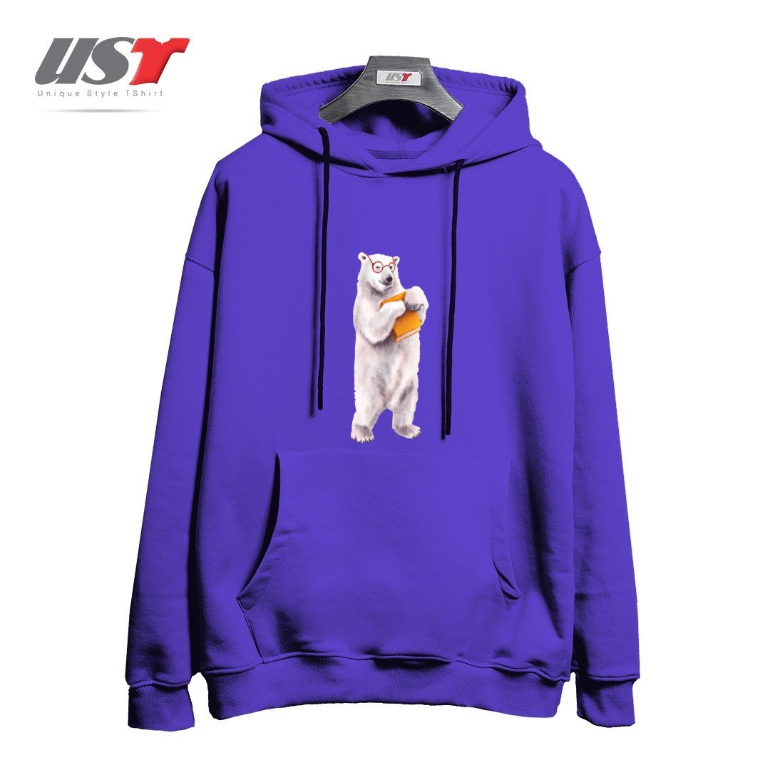 طرح SMART POLAR BEAR BOOK LOVER هودی اورسایزرنگ بنفش