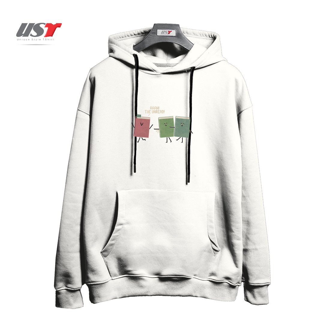 طرح UNREAD هودی اورسایزرنگ سفید