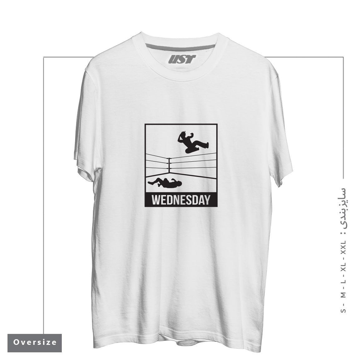 طرح WEDNESDAY NIGHT WRESTLING تیشرت اورسایزرنگ سفید