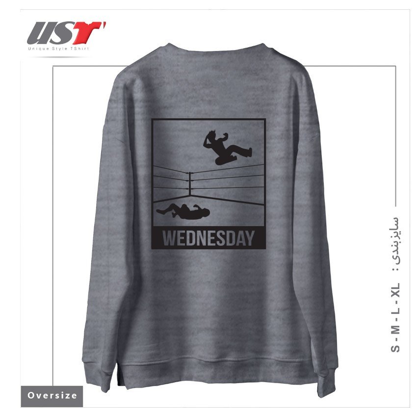 طرح WEDNESDAY NIGHT WRESTLING سوییشرت اورسایزرنگ طوسی ملانژ