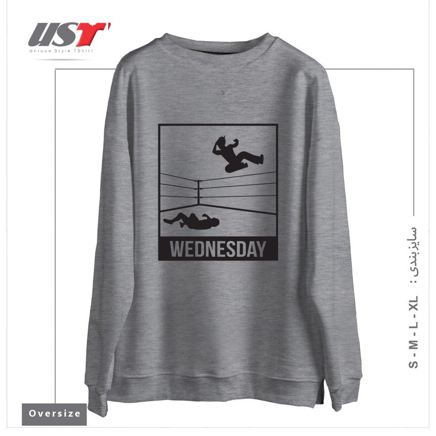 طرح WEDNESDAY NIGHT WRESTLING سوییشرت اورسایزرنگ طوسی ملانژ