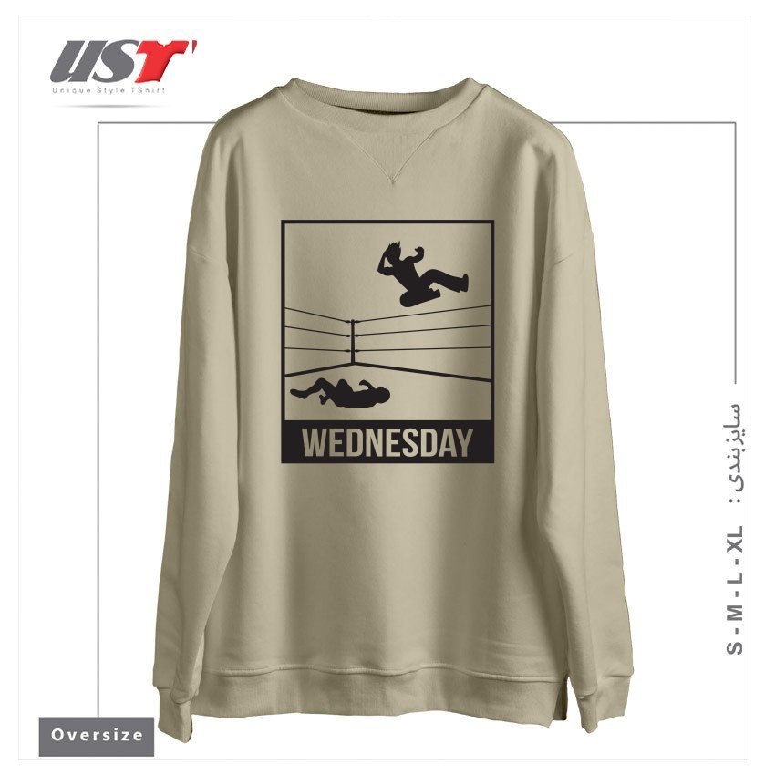 طرح WEDNESDAY NIGHT WRESTLING سوییشرت اورسایزرنگ نخودی