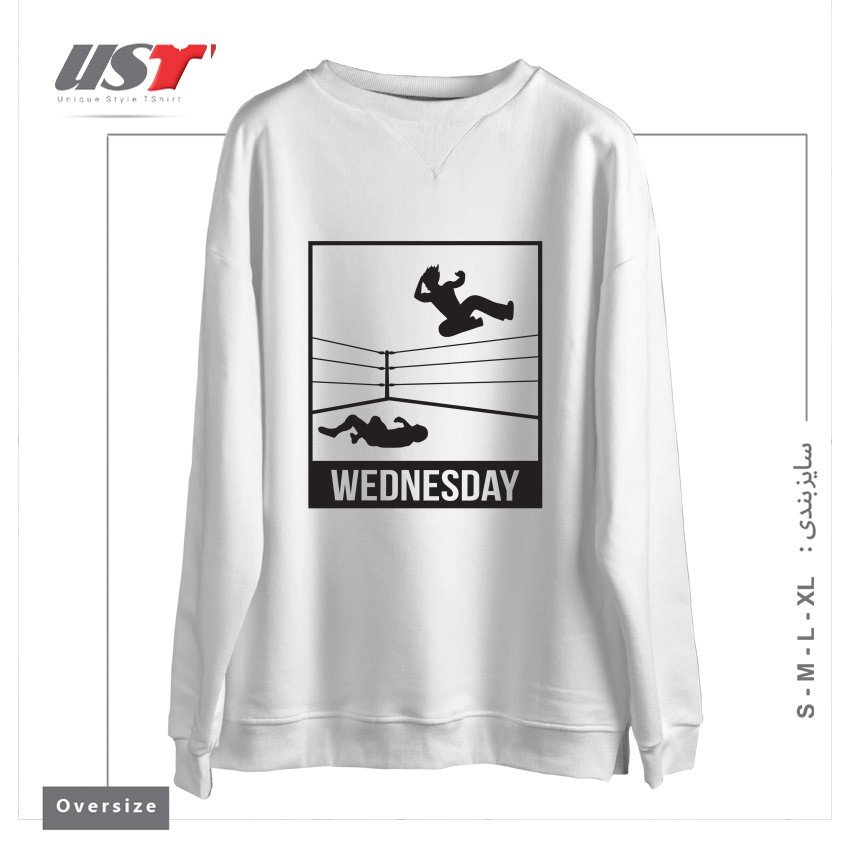 طرح WEDNESDAY NIGHT WRESTLING سوییشرت اورسایزرنگ سفید