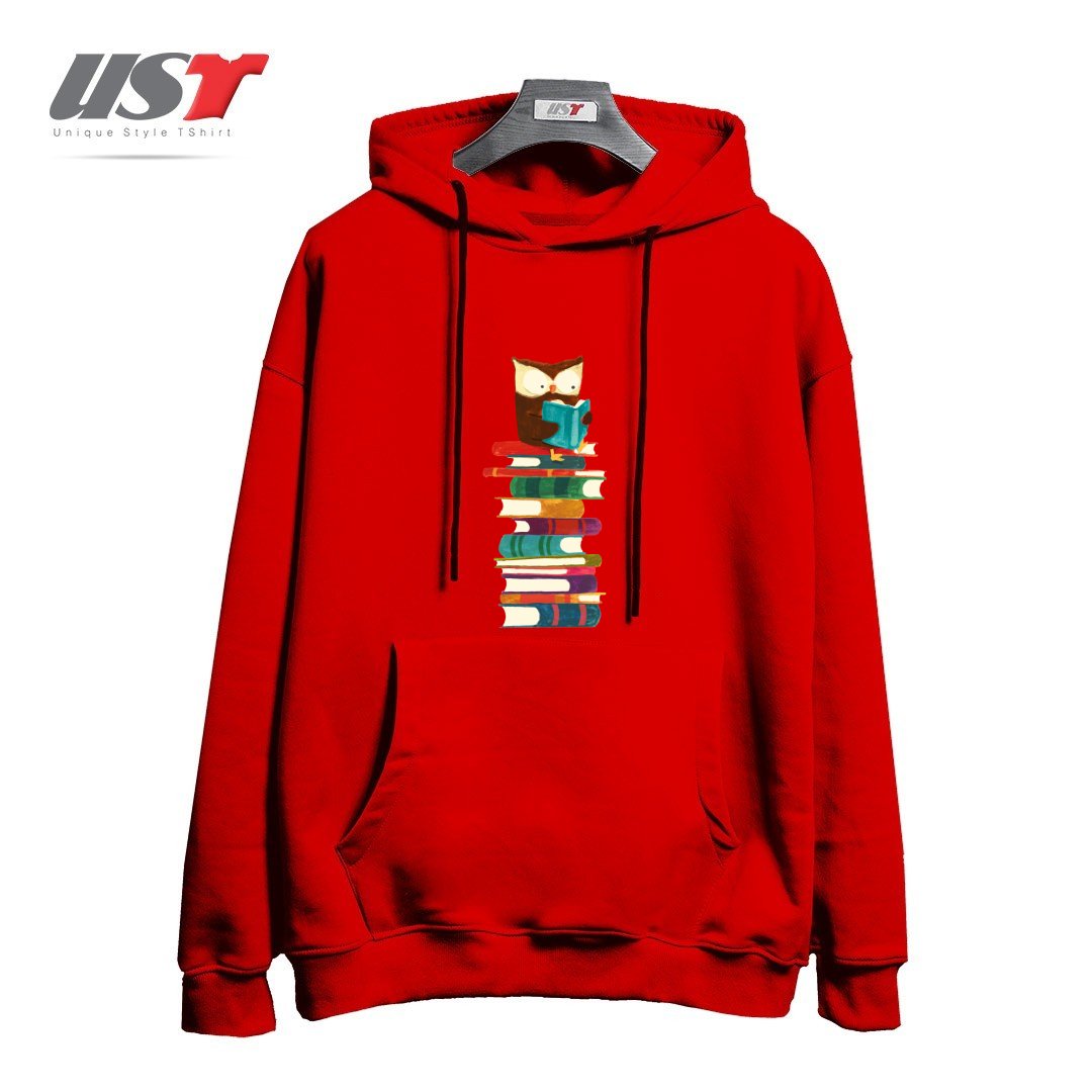 طرح WISE OWL هودی اورسایزرنگ قرمز