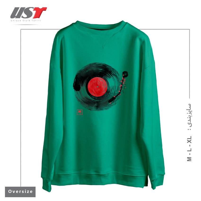 طرح ZEN MUSIC سوییشرت اورسایزرنگ سبز سدری