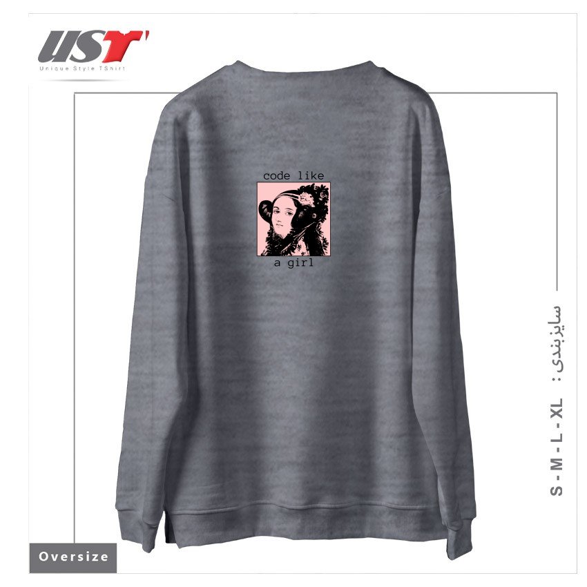 طرح ADA LOVELACE - GIRL CODE سوییشرت اورسایزرنگ طوسی ملانژ