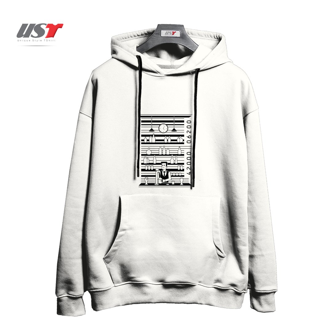 طرح BAR CODE هودی اورسایزرنگ سفید