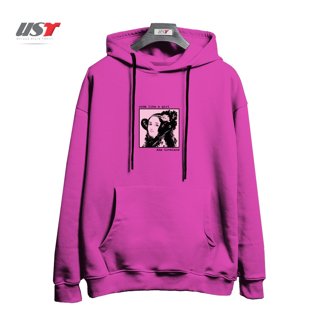 طرح CODE LIKE A GIRL - ADA LOVELACE هودی اورسایزرنگ صورتی