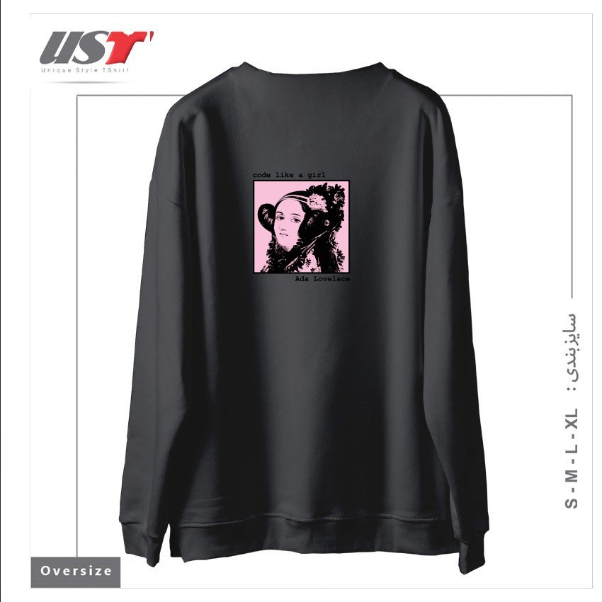 طرح CODE LIKE A GIRL - ADA LOVELACE سوییشرت اورسایزرنگ دودی