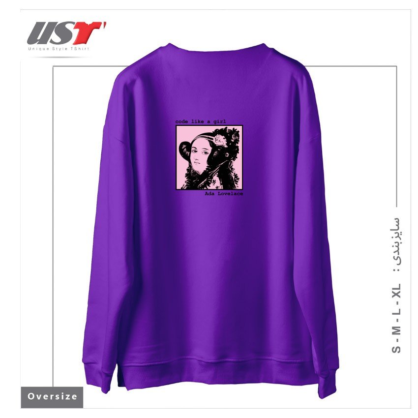 طرح CODE LIKE A GIRL - ADA LOVELACE سوییشرت اورسایزرنگ بنفش
