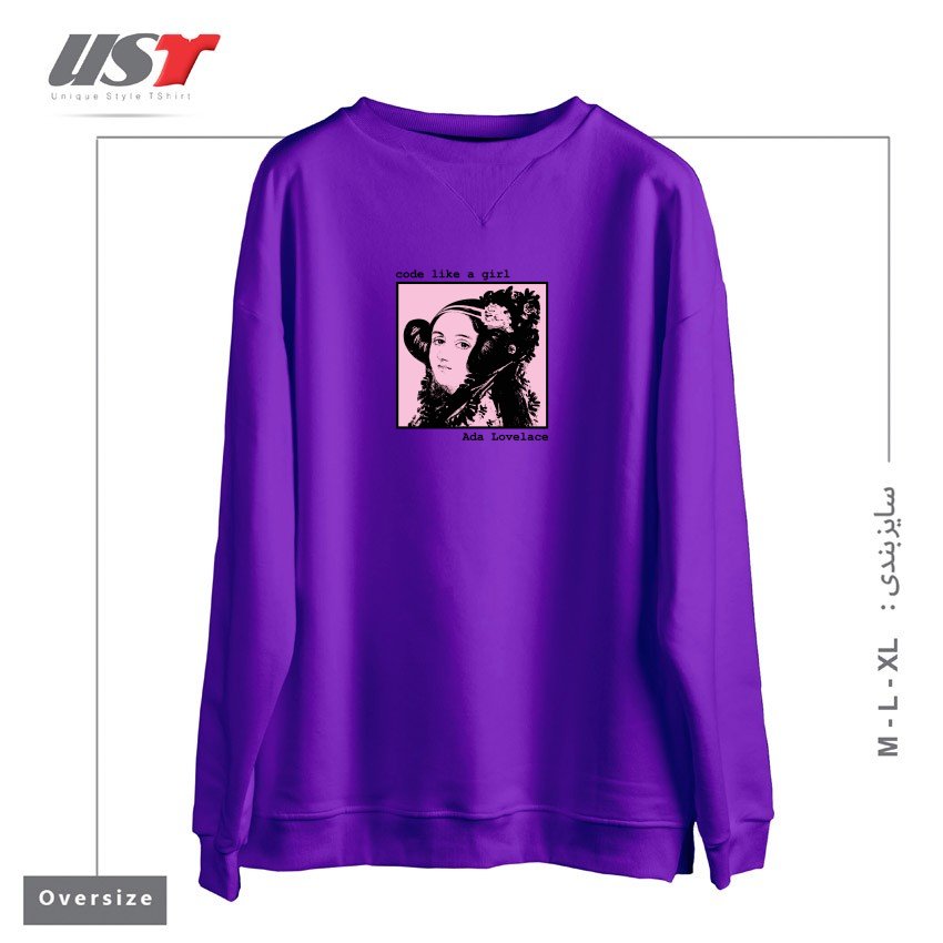 سوییشرت اورسایز طرح CODE LIKE A GIRL - ADA LOVELACE