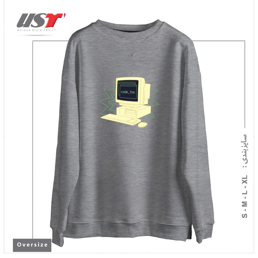 طرح COMPUTER CODING سوییشرت اورسایزرنگ طوسی ملانژ
