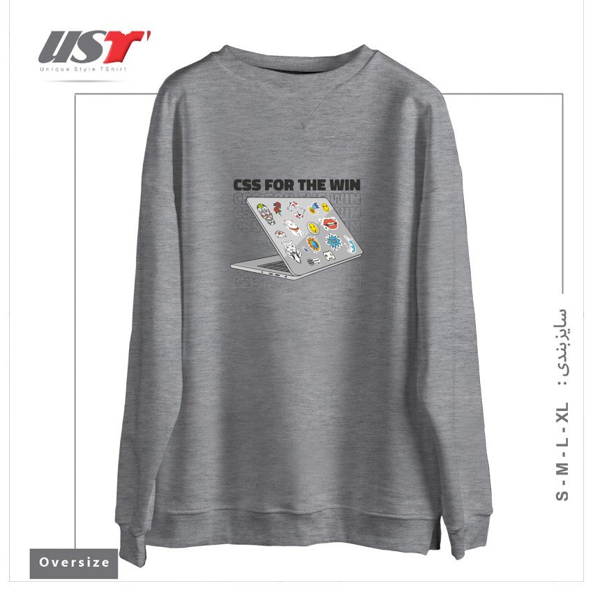 طرح CSS FOR THE WIN QUOTE WEB DEVELOPER سوییشرت اورسایزرنگ طوسی ملانژ