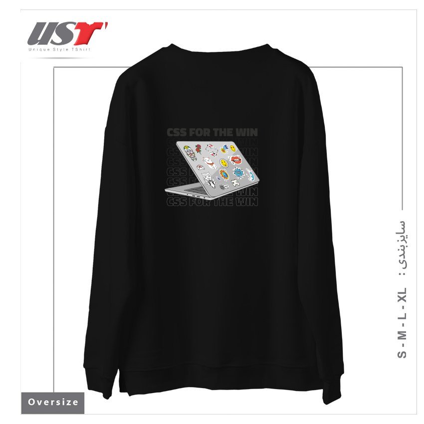 طرح CSS FOR THE WIN QUOTE WEB DEVELOPER سوییشرت اورسایزرنگ مشکی