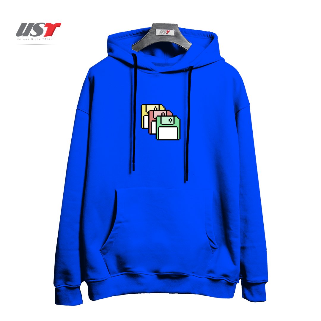 طرح FLOPPY DISKS - PIXEL ART هودی اورسایزرنگ آبی شالی