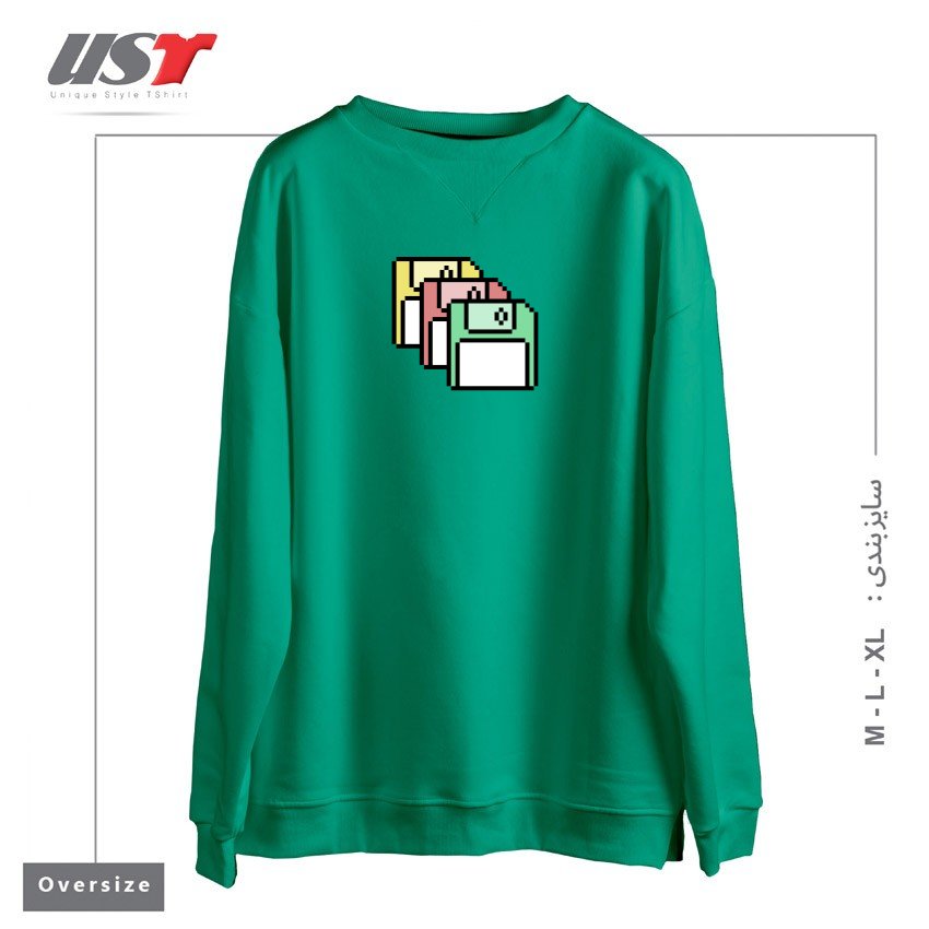 طرح FLOPPY DISKS - PIXEL ART سوییشرت اورسایزرنگ سبز سدری