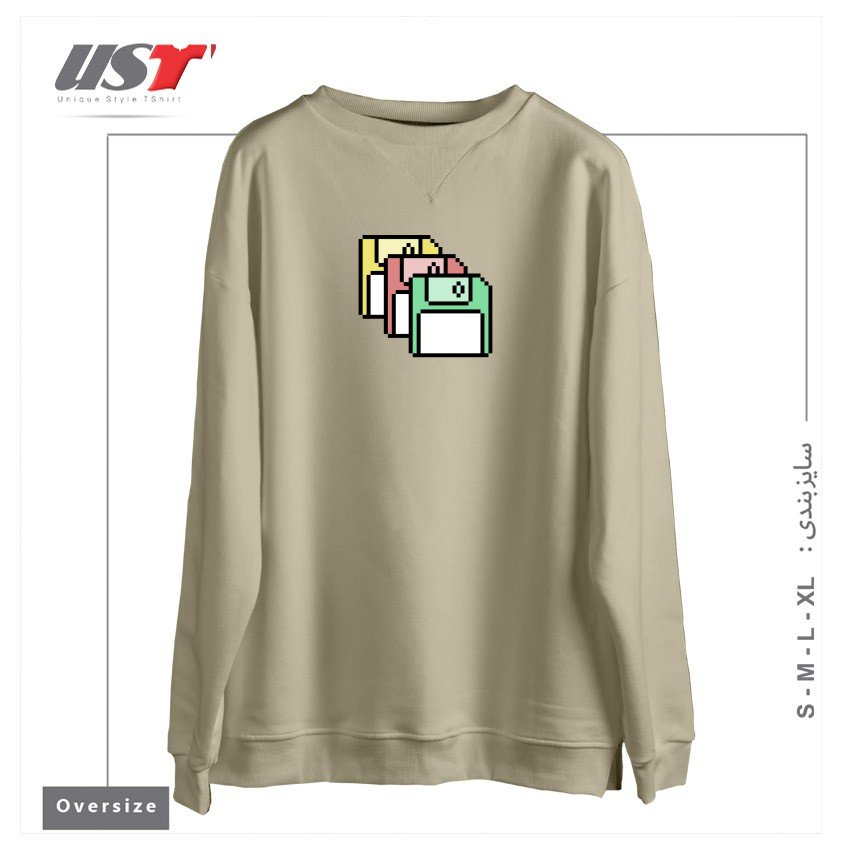 طرح FLOPPY DISKS - PIXEL ART سوییشرت اورسایزرنگ نخودی