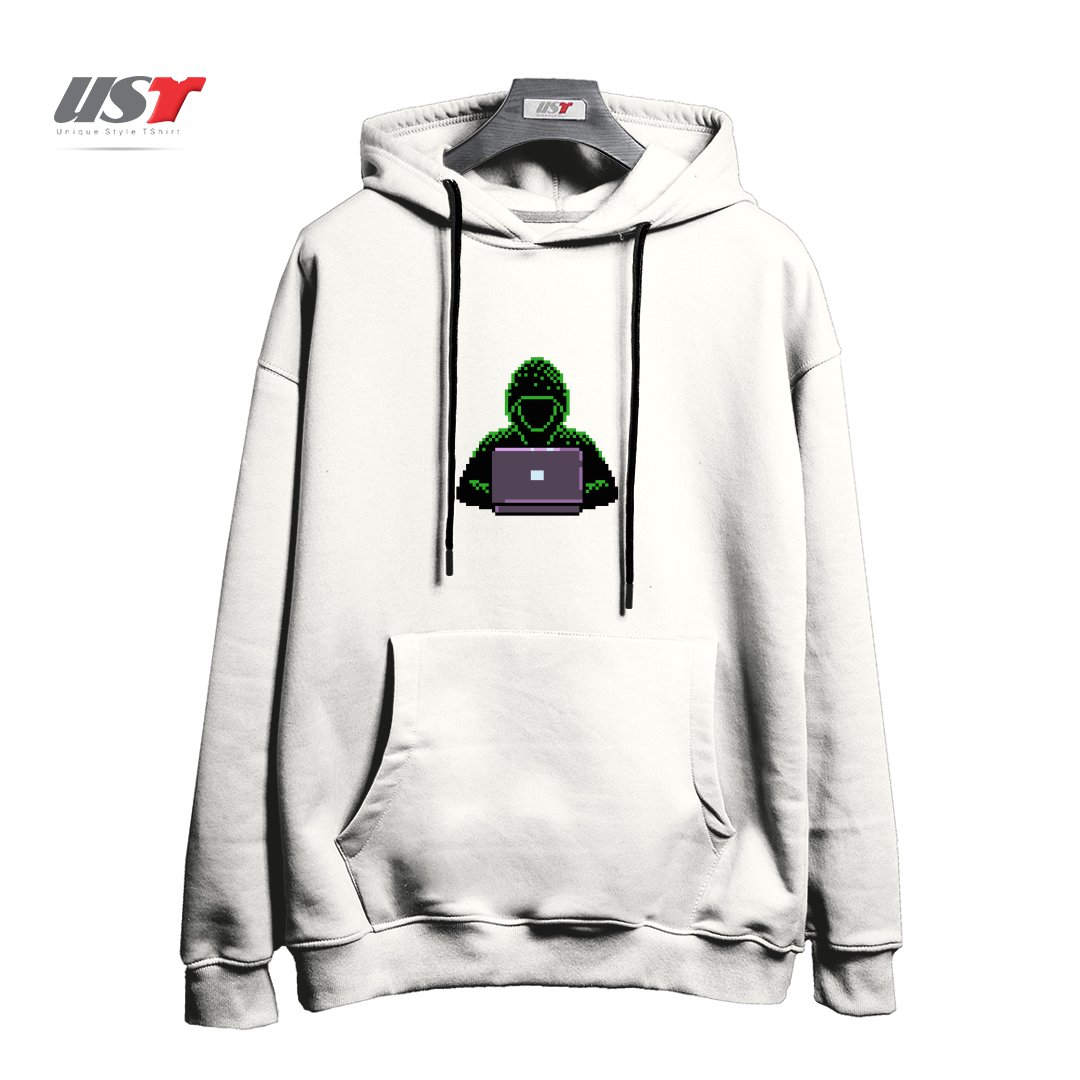 طرح HACKER PIXEL ART T-SHIRT هودی اورسایزرنگ سفید