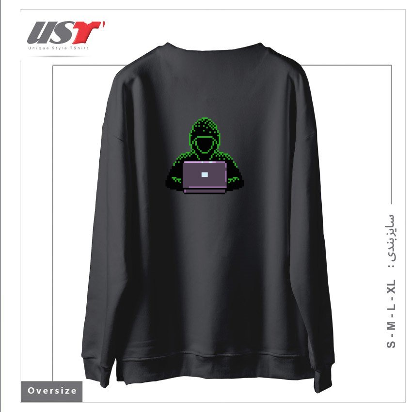 طرح HACKER PIXEL ART T-SHIRT سوییشرت اورسایزرنگ دودی