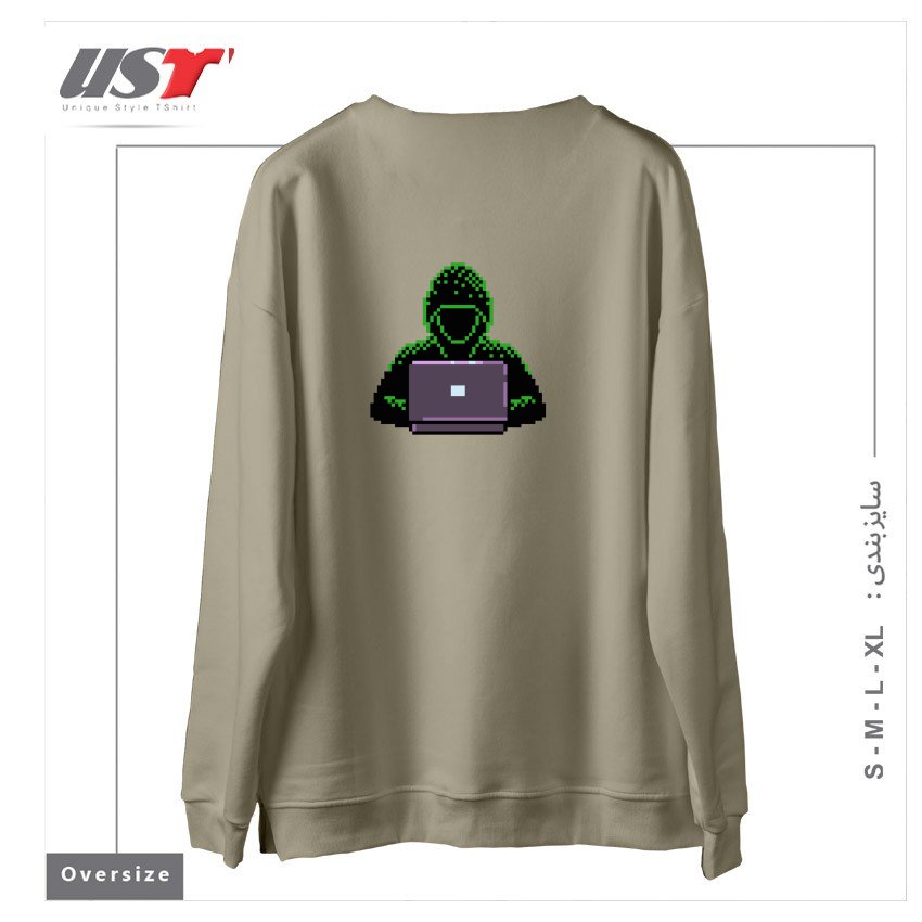 طرح HACKER PIXEL ART T-SHIRT سوییشرت اورسایزرنگ نخودی