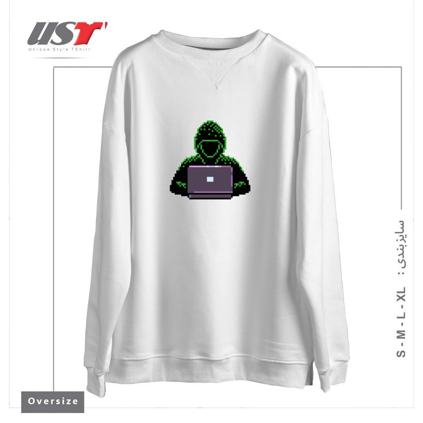 طرح HACKER PIXEL ART T-SHIRT سوییشرت اورسایزرنگ سفید