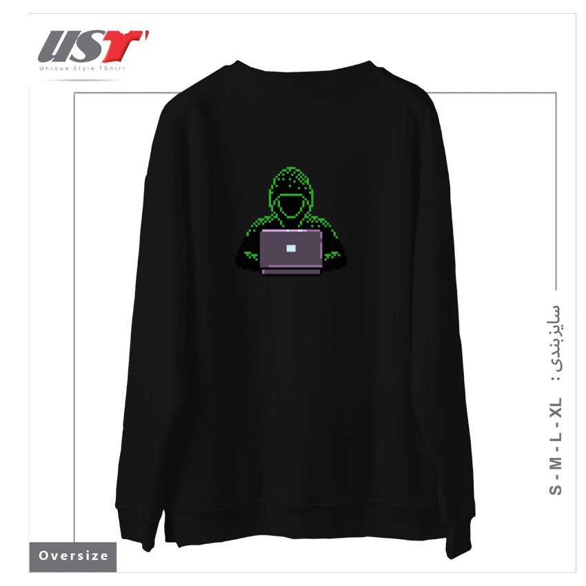طرح HACKER PIXEL ART T-SHIRT سوییشرت اورسایزرنگ مشکی