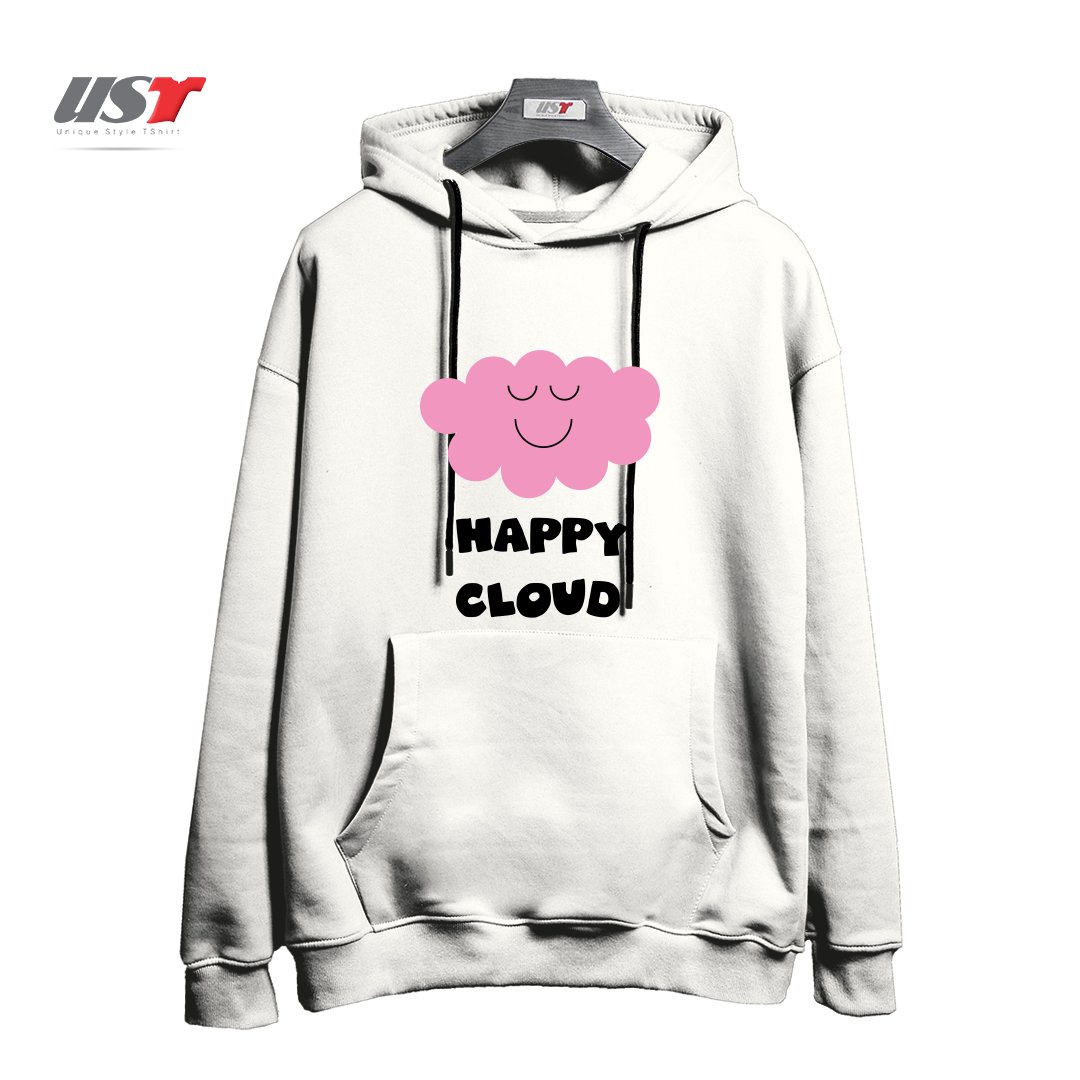 طرح HAPPY CLOUD (PINK) هودی اورسایزرنگ سفید