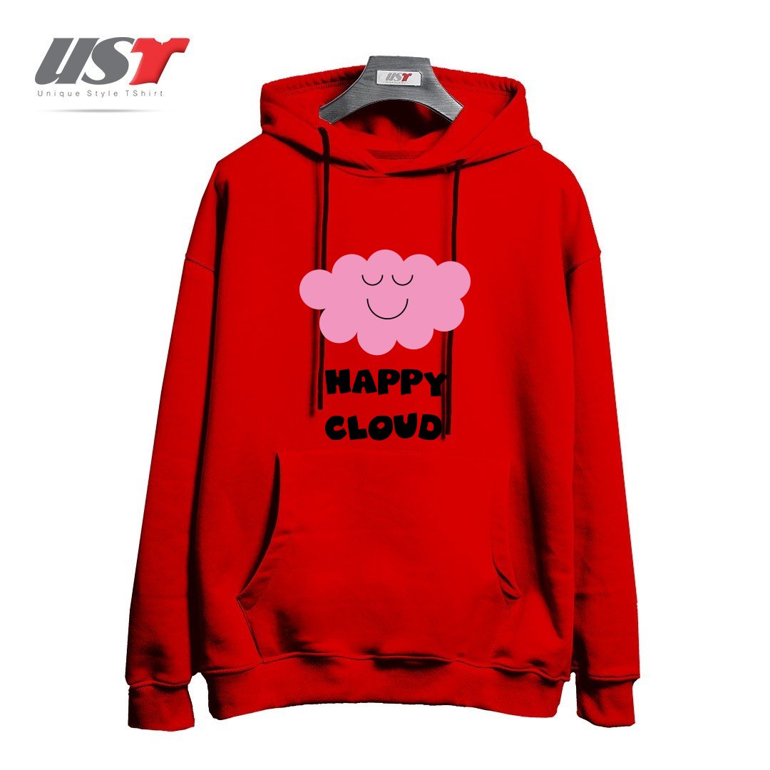 طرح HAPPY CLOUD (PINK) هودی اورسایزرنگ قرمز