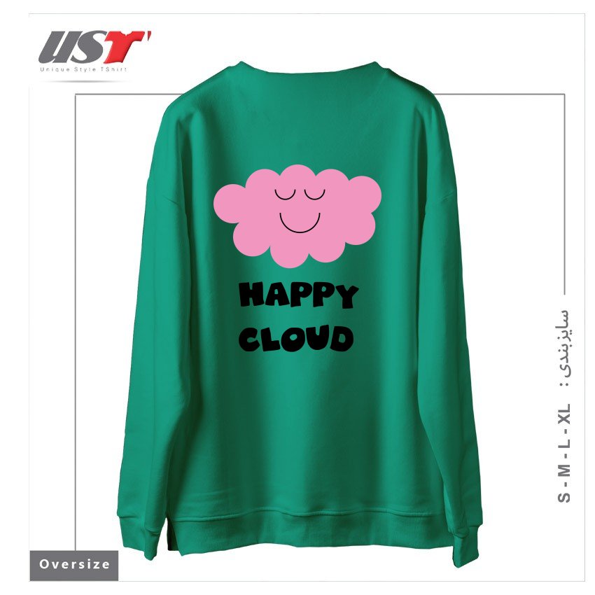 طرح HAPPY CLOUD (PINK) سوییشرت اورسایزرنگ سبز سدری