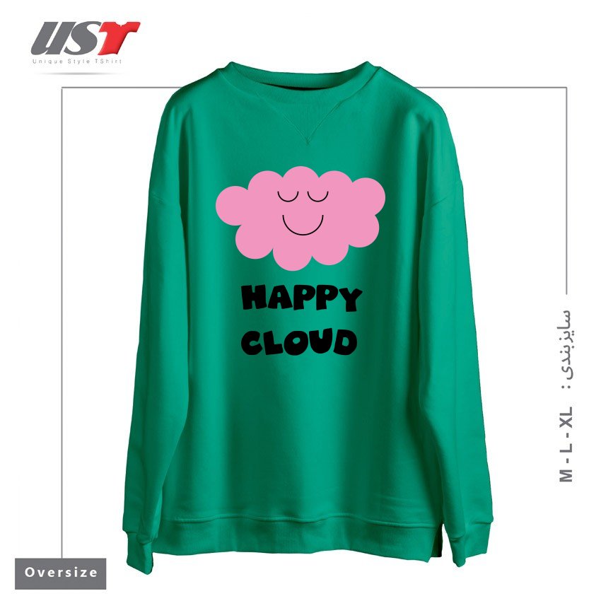 طرح HAPPY CLOUD (PINK) سوییشرت اورسایزرنگ سبز سدری