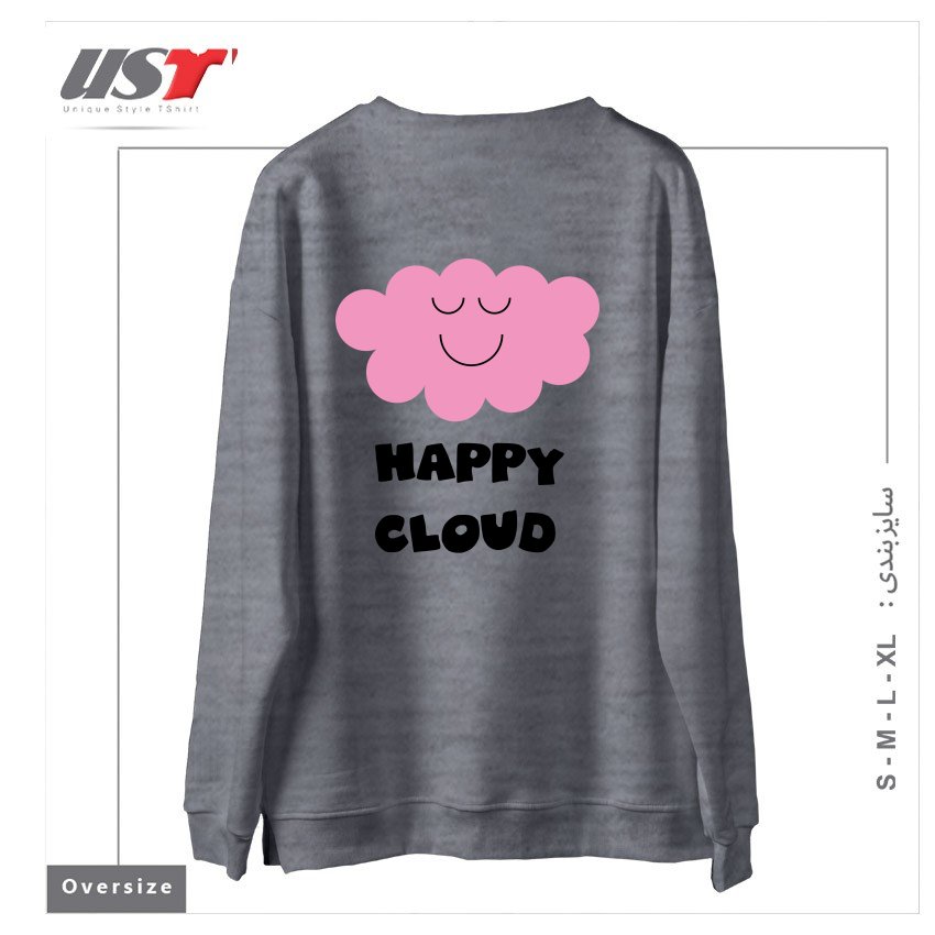 طرح HAPPY CLOUD (PINK) سوییشرت اورسایزرنگ طوسی ملانژ