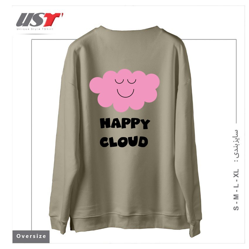 طرح HAPPY CLOUD (PINK) سوییشرت اورسایزرنگ نخودی