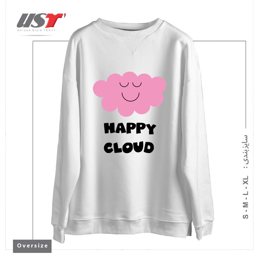طرح HAPPY CLOUD (PINK) سوییشرت اورسایزرنگ سفید
