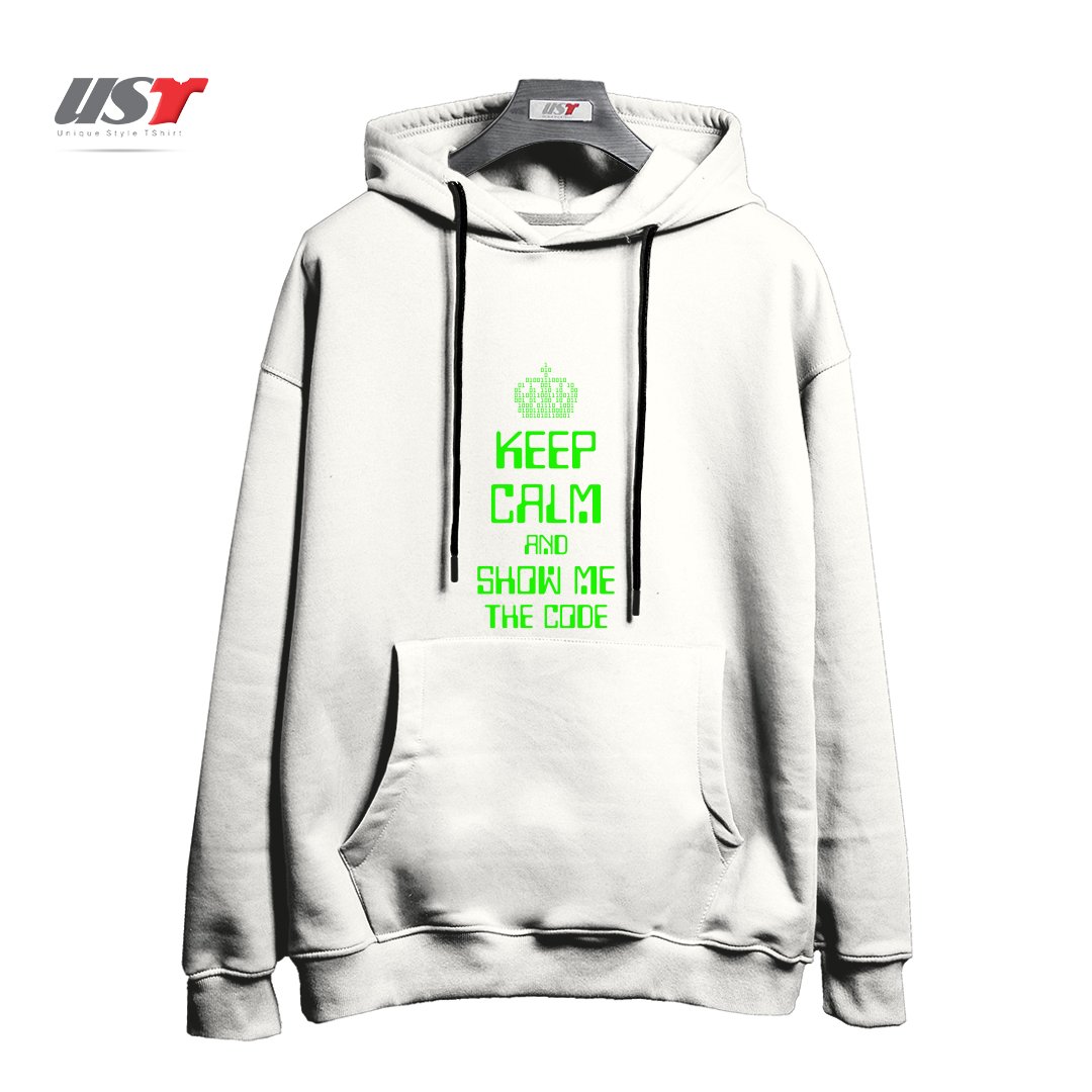 طرح KEEP CALM AND SHOW ME THE CODE - ENGINEER هودی اورسایزرنگ سفید