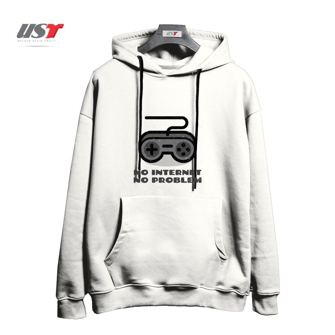 طرح NO INTERNET NO PROBLEM PAD هودی اورسایزرنگ سفید