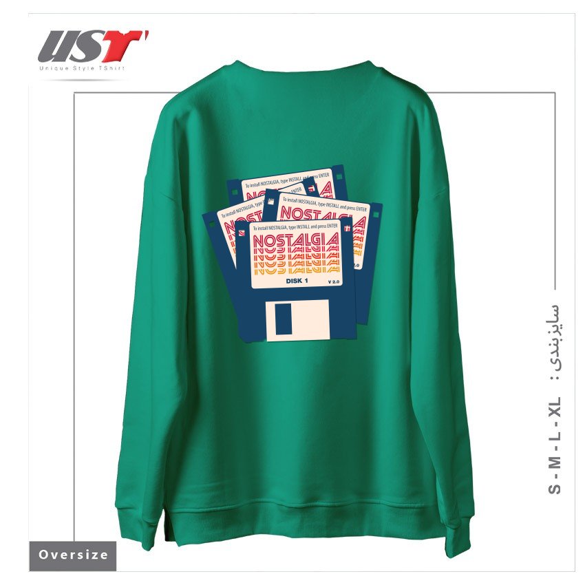 طرح NOSTALGIA FLOPPY DISK VERSION 2.0 سوییشرت اورسایزرنگ سبز سدری