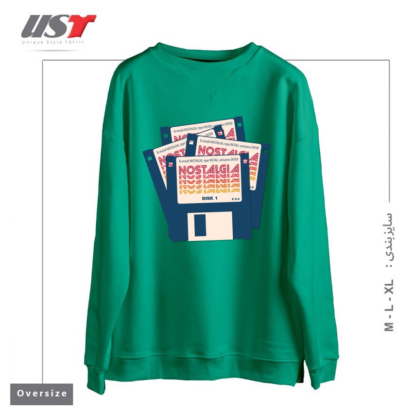 طرح NOSTALGIA FLOPPY DISK VERSION 2.0 سوییشرت اورسایزرنگ سبز سدری