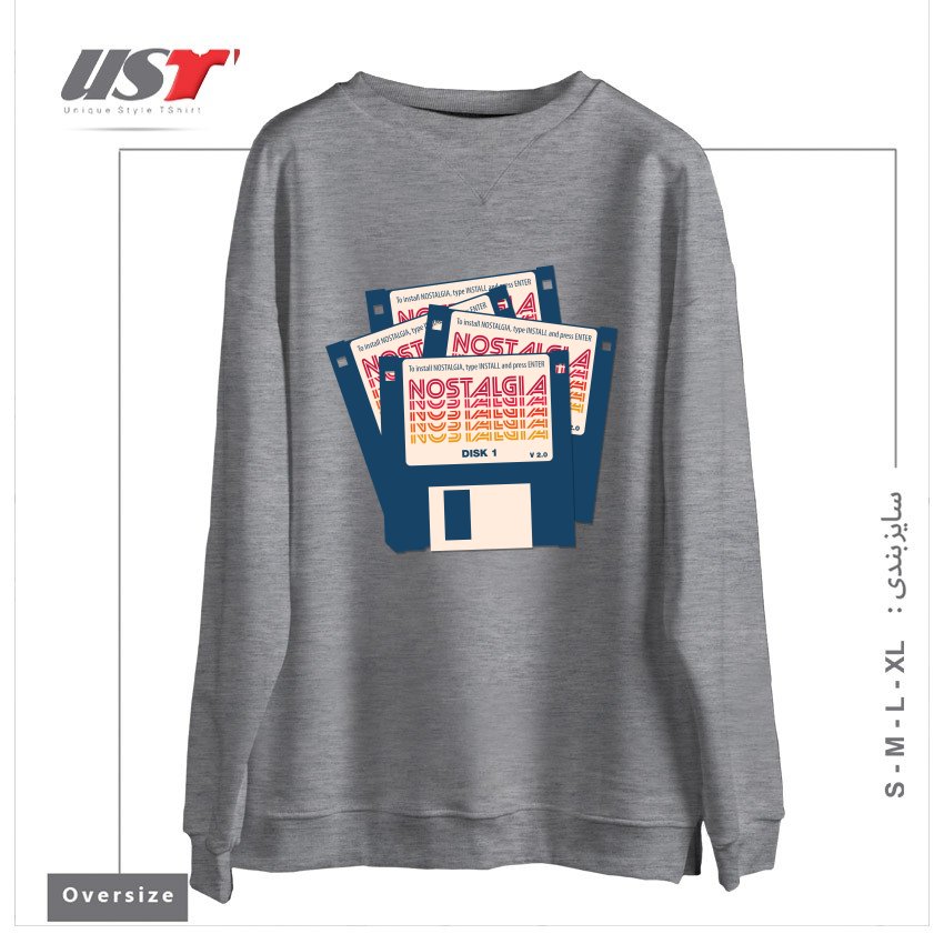 طرح NOSTALGIA FLOPPY DISK VERSION 2.0 سوییشرت اورسایزرنگ طوسی ملانژ