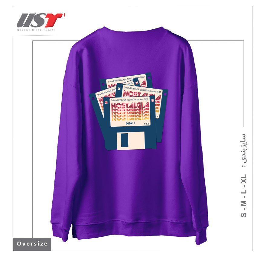 طرح NOSTALGIA FLOPPY DISK VERSION 2.0 سوییشرت اورسایزرنگ بنفش