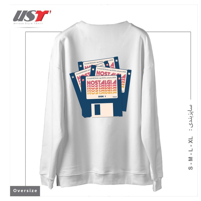 طرح NOSTALGIA FLOPPY DISK VERSION 2.0 سوییشرت اورسایزرنگ سفید