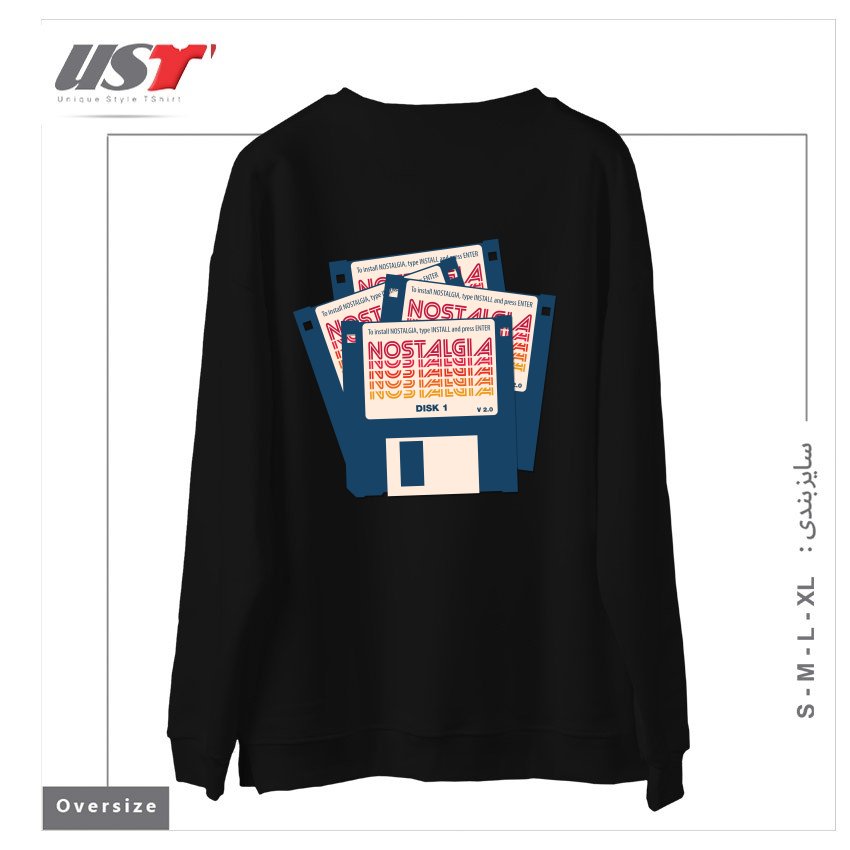 طرح NOSTALGIA FLOPPY DISK VERSION 2.0 سوییشرت اورسایزرنگ مشکی