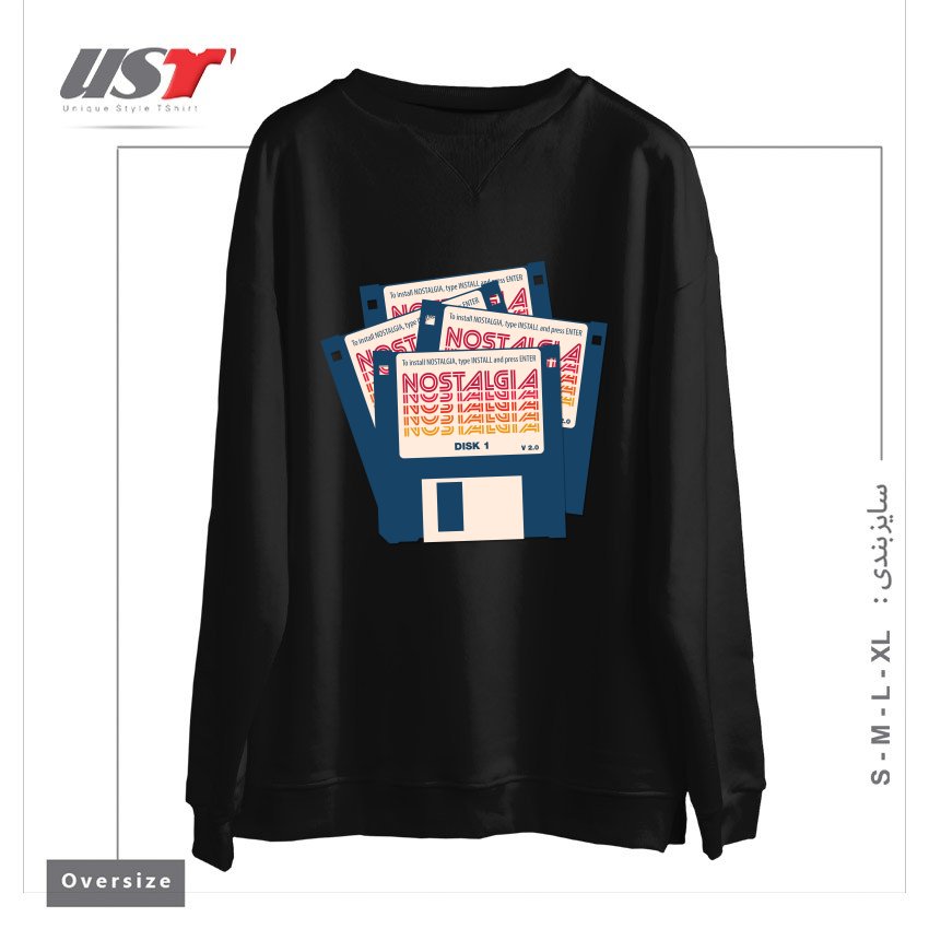 طرح NOSTALGIA FLOPPY DISK VERSION 2.0 سوییشرت اورسایزرنگ مشکی
