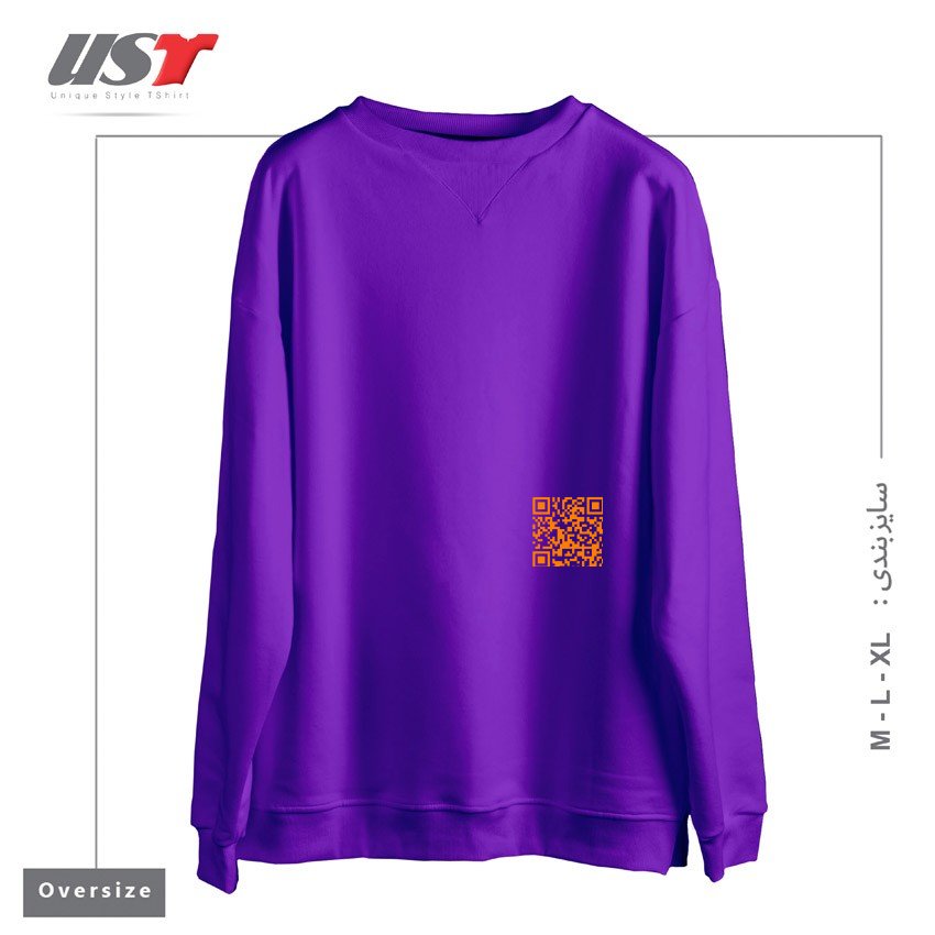 طرح QR CODE - JUST BE YOURSELF YOU ARE AWESOME سوییشرت اورسایزرنگ بنفش