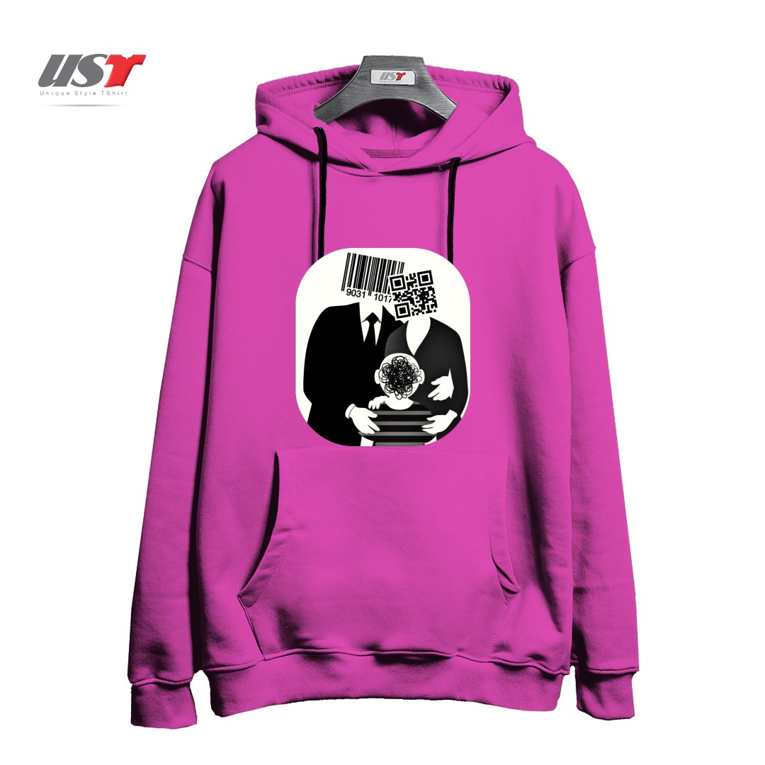 طرح QR CODE FAMILY هودی اورسایزرنگ صورتی