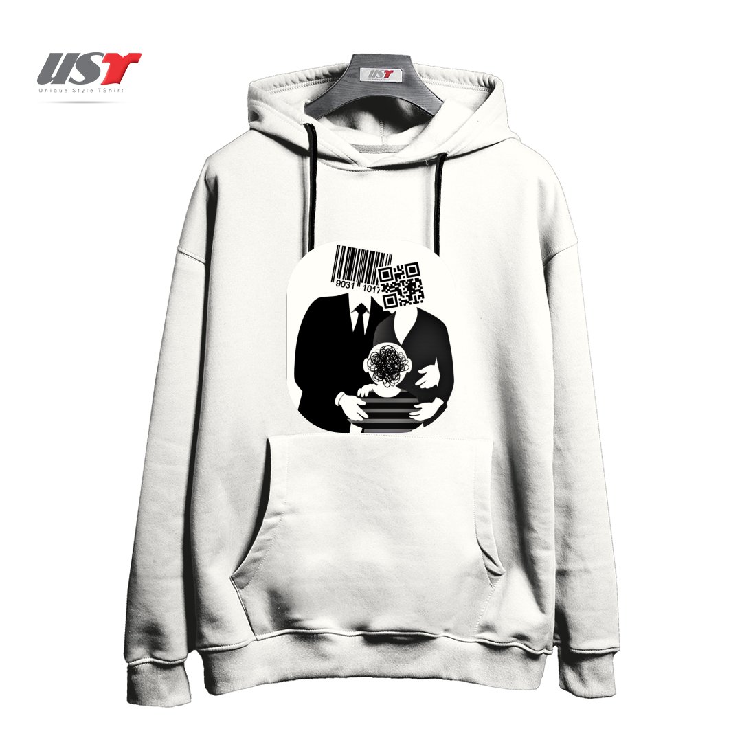 طرح QR CODE FAMILY هودی اورسایزرنگ سفید