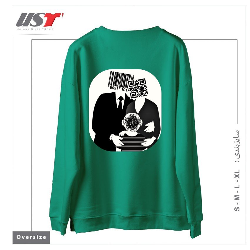 طرح QR CODE FAMILY سوییشرت اورسایزرنگ سبز سدری