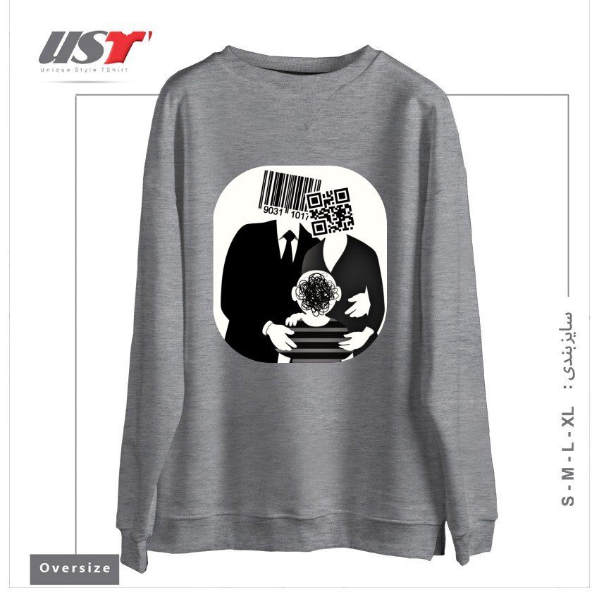 سوییشرت اورسایز طرح QR CODE FAMILY