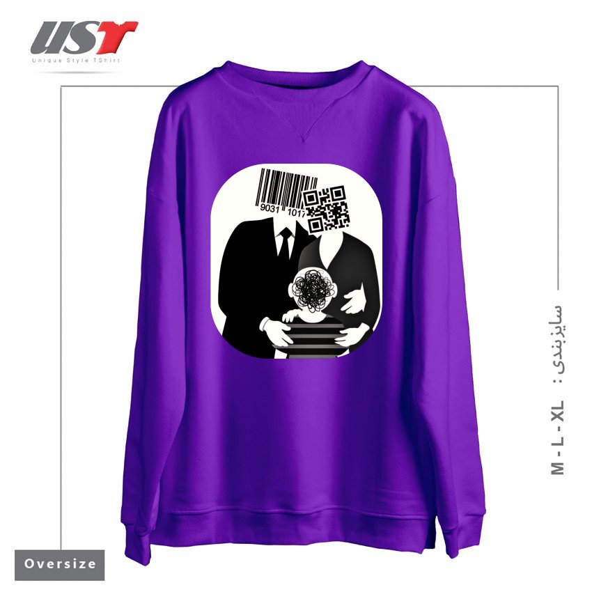 طرح QR CODE FAMILY سوییشرت اورسایزرنگ بنفش