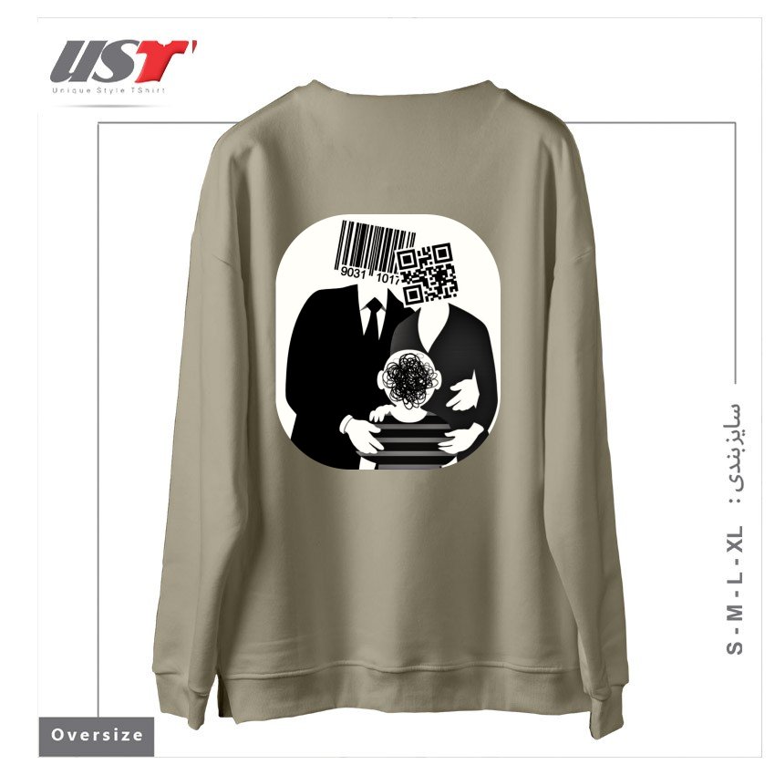 طرح QR CODE FAMILY سوییشرت اورسایزرنگ نخودی