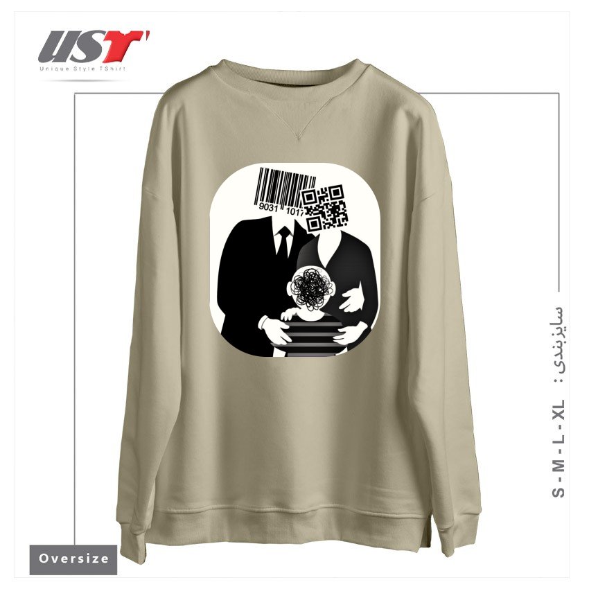 طرح QR CODE FAMILY سوییشرت اورسایزرنگ نخودی